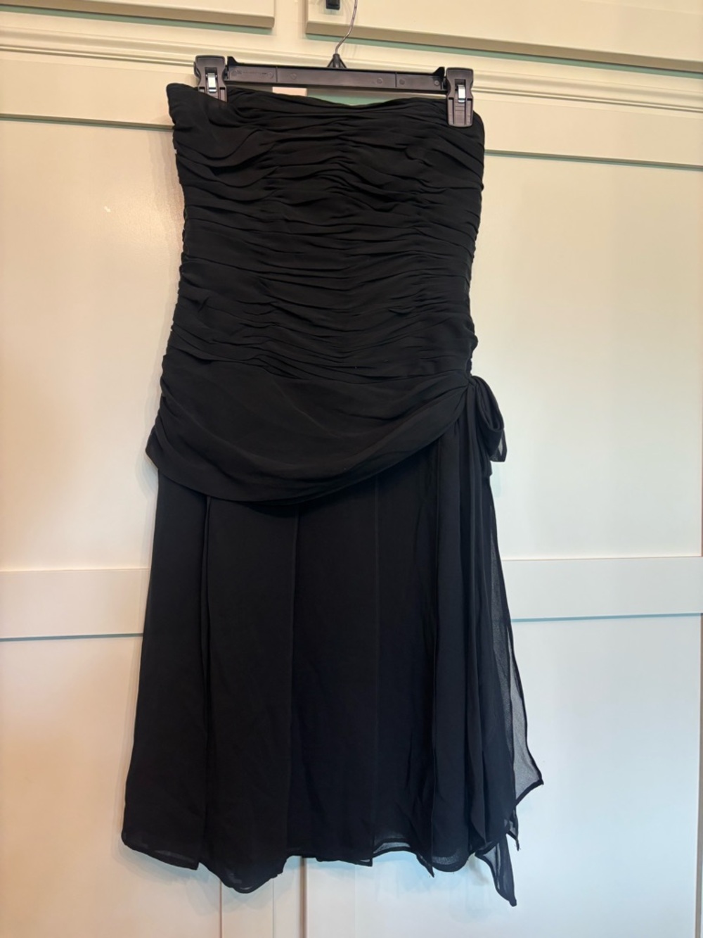 Anne Klein Silk Ruched Corset Strapless Cocktail Evening Midi Black Dress Size 4